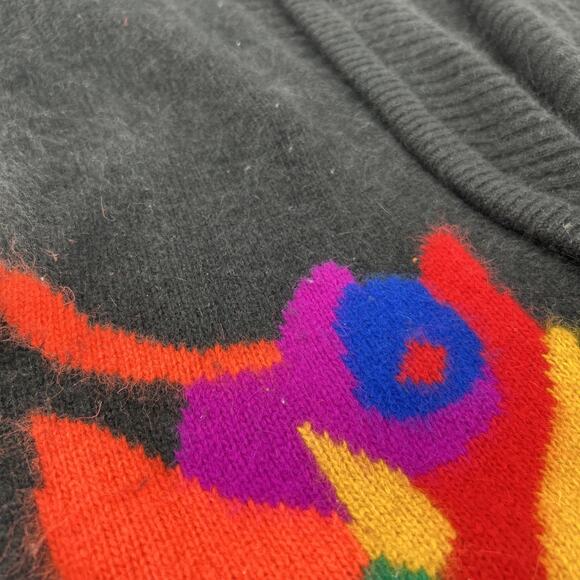 Vintage Rafaella Angora Cardigan Womens Size L Floral Graphic Black Vibrant 80s - Picture 10 of 10